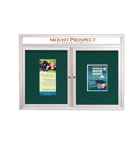 Enclosed Indoor Enclosed Bulletin Boards 60 x 60 w Message Header + Radius Edge 2 DOOR