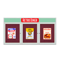 Enclosed Indoor Enclosed Bulletin Boards 96 x 36 w Message Header + Radius Edge 3 DOOR