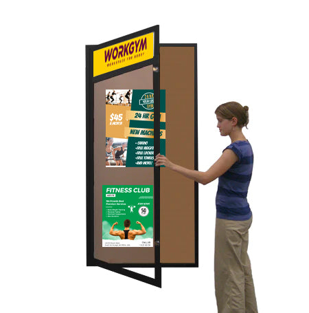 Extra Large Indoor Enclosed Bulletin Board SwingCases with Message Header + Light | Single Door Display Case