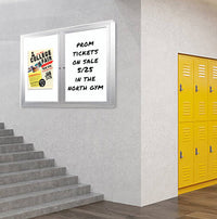 Indoor Dry Erase Marker Board with Radius Edge Cabinet | 2 and 3 Door Metal Display Case | White Porcelain on Steel Surface in 35+ Sizes