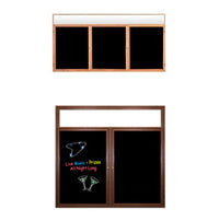 Indoor Black Marker Boards | Enclosed Wood Framed Dry Erase Boards with Message Header | 2 and 3 Door Displays | Black Porcelain on Steel Writing Surface