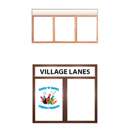 Indoor Enclosed Wood Framed Marker Boards with Header & LED Lights 2 and 3 Door
