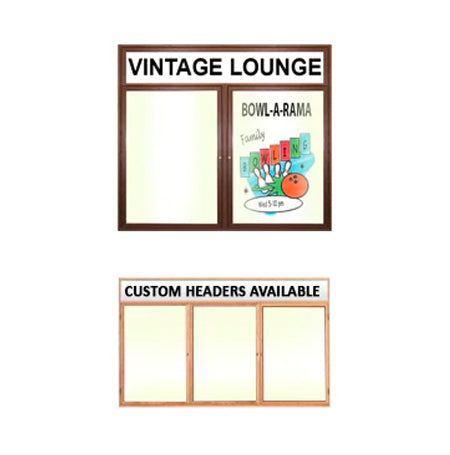 Indoor Enclosed Wood Framed Marker Boards with Header & LED Lights 2 and 3 Door