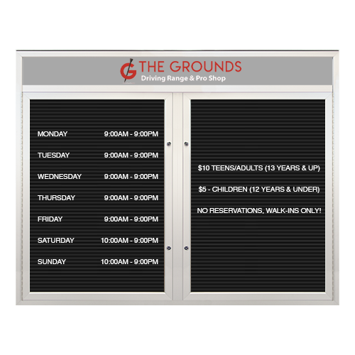 EXTREME WeatherPLUS Multi-Door Outdoor Enclosed Letter Boards with Header | Shown in Satin Silver finish with 2 Locking Doors