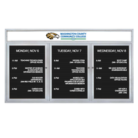 EXTREME WeatherPLUS Multi-Door Outdoor Enclosed Letter Boards with Header | Shown in Satin Silver finish with 3 Locking Doors