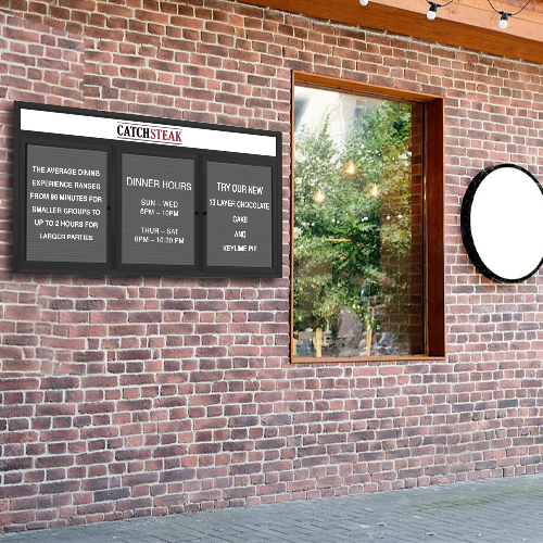 EXTREME WeatherPLUS Multi-Door Radius Edge Outdoor Enclosed Letter Boards with Header | Shown in Black finish with Grey Letterboard Panel and 3 Locking Doors