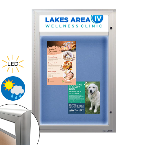 Outdoor Enclosed Poster Case with LED Lights, Header + Radius Edges ...