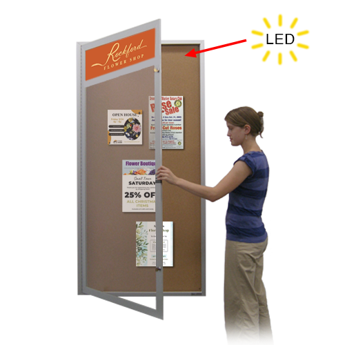 Extra Large Outdoor Enclosed Poster Cases with Header and Light 36 x 96 (Single Door)