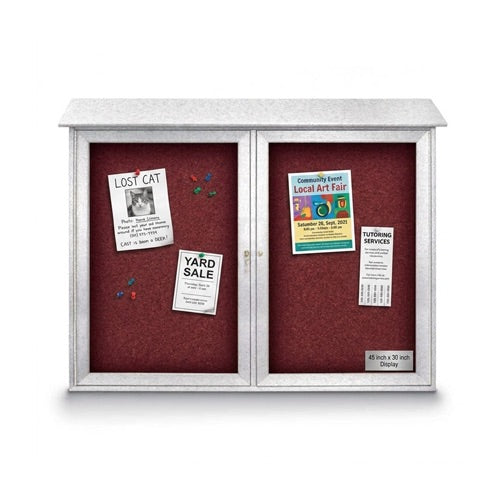 Outdoor Message Center Enclosed Cork Board 45" x 36" - White Finish, Burgundy Vinyl