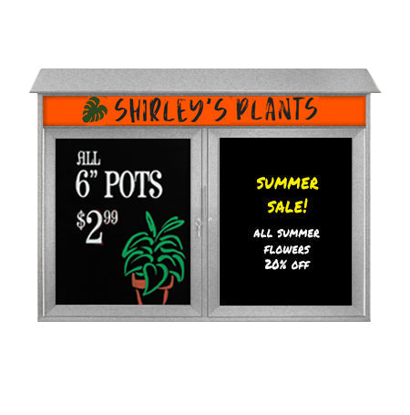 40" x 40" Outdoor Message Center - Double Door Magnetic Black Dry Erase Board with Header