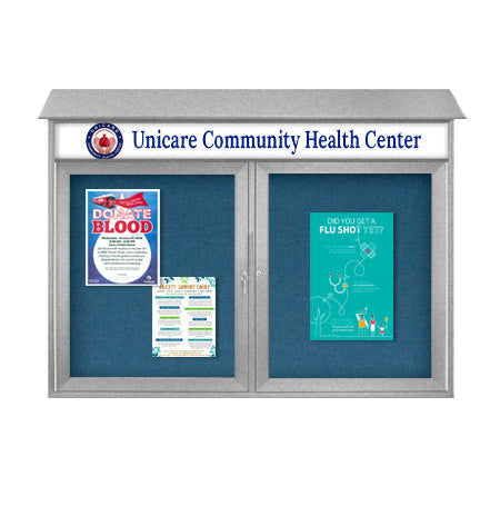 50" x 40" 2-Door Cork Board Message Center with Header (Image Not to Scale)