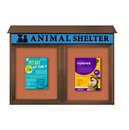 60" x 36" 2-Door Cork Board Message Center with Header (Image Not to Scale)