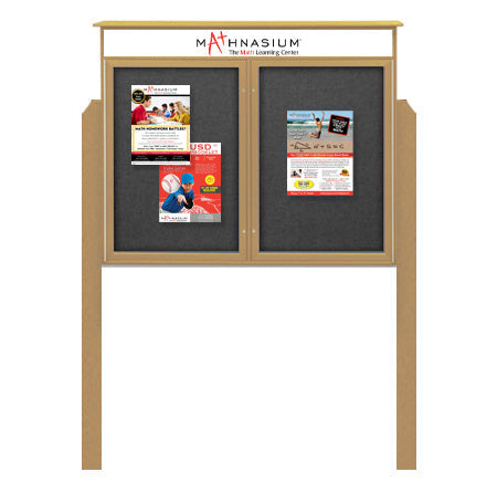 60" x 40" 2-Door Cork Board Message Center with Header and Posts (Image Not to Scale)
