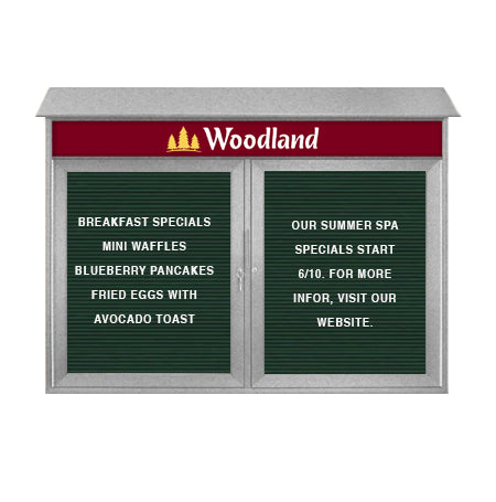 Two Door 60x36 Weatherproof Enclosed Outdoor Message Center Letter Boards Wall Mount with Header
