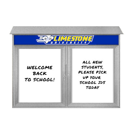 40" x 40" Outdoor Message Center - Double Door Magnetic White Dry Erase Board with Header