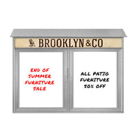 60" x 36" Outdoor Message Center - Double Door Magnetic White Dry Erase Board with Header