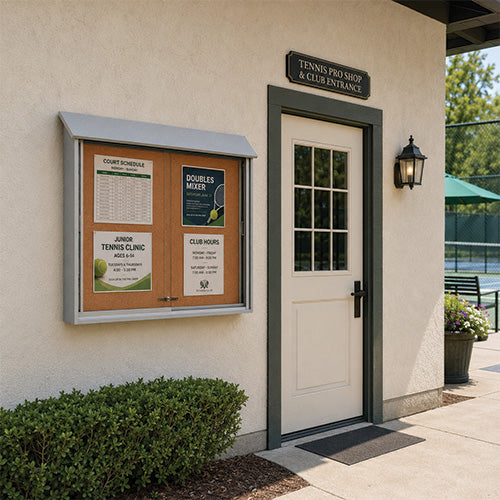 45 x 36 Outdoor Message Center Bulletin Board | Lockable Sliding Doors | Weatherproof Eco-Design with Faux Wood Cabinet Looks Like Real Wood, Will Not Rot, or Split