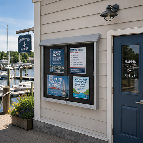 52x40 Outdoor Message Center with Cork Bulletin Board + 2 Sliding Doors Eco-Design Information Board