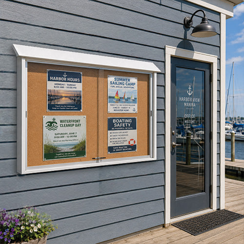 60x36 Outdoor Message Center Cork Bulletin Board | Sliding Doors Information Board