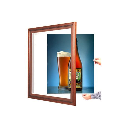 Designer Wood SwingFrame Backlit Light Boxes | Quick Change, Swing Open, LED Lighting 15+ Sizes