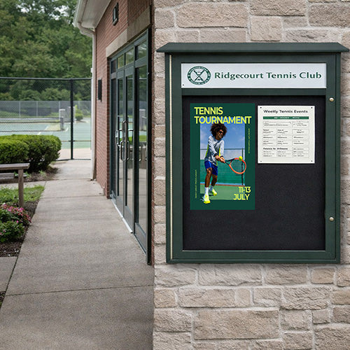 24" x 36" Outdoor Message Center  Display Case with Cork Board and Your Personalized Message Header - Eco-Design Faux Wood Cabinet