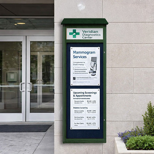 24" x 60" Outdoor Message Center Cork Board with Header (Single Door)