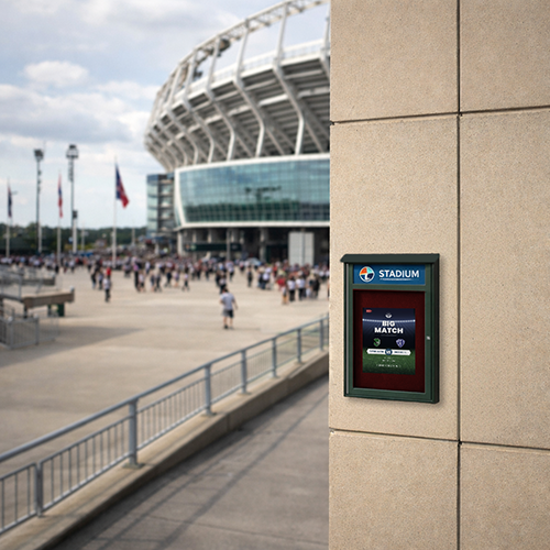 11" x 17" Viewable Area Outdoor Message Center Cork Board with Header | LEFT Hinged Single Door