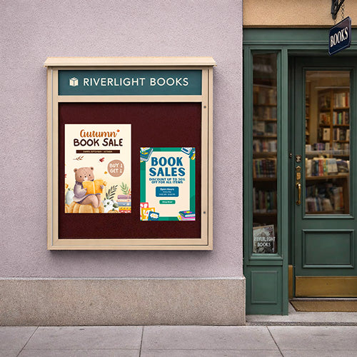 42" x 42" Viewable Area Outdoor Message Center Cork Board with Header | LEFT Hinged Single Door