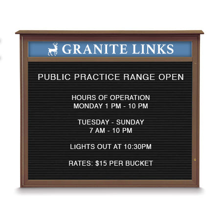 24x30 Wall Mounted Outdoor Message Center with Letter Board with Header