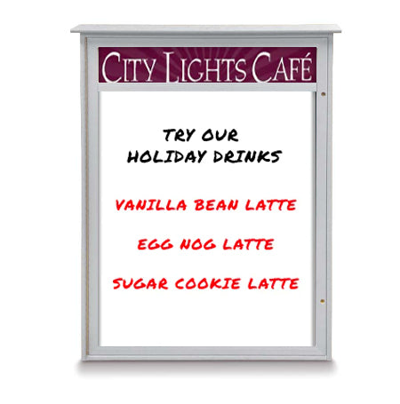 24" x 48" Outdoor Message Center - Magnetic White Dry Erase Board with Header
