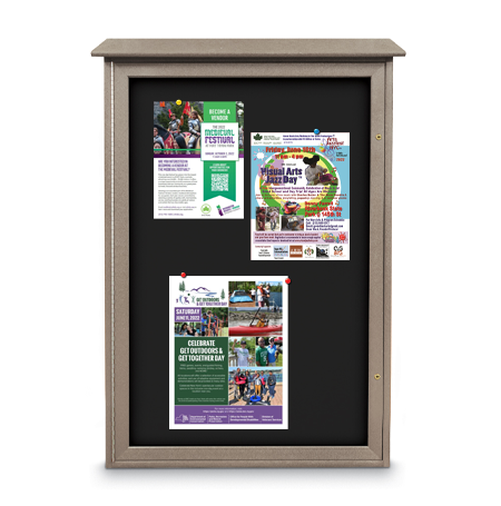 32x48 Outdoor Message Center with Fabric Magnetic Board Wall Mounted - Eco-Friendly Recycled Plastic Enclosed Information Board (Shown in Weathered Wood Finish and Black Fabric)
