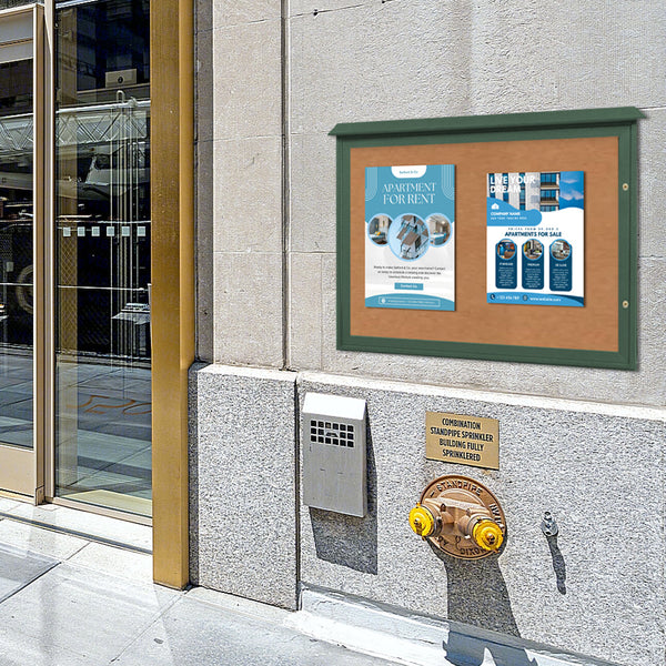 Outdoor Message Center Cork Board 40" x 60" | TOP Hinged, Wall Mount Single Door Information Board