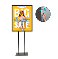 Double-Pole Floor Stand 16x20 Sign Holder with 1 or 2 Snap Frames