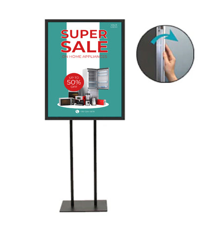 Double Pole Floor Stand 18x36 Sign Holder | Snap Frame 1 1/4" Wide