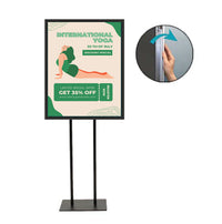 Double Pole Floor Stand 22x28 Sign Holder | Snap Frame 1 1/4" Wide