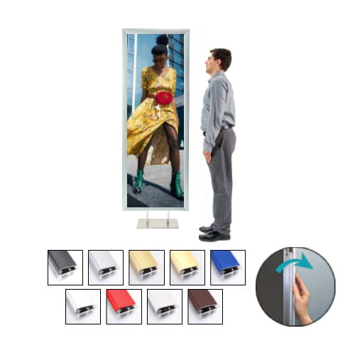 Double Pole Floor Stand 36x36 Sign Holder | Snap Frame 1 1/4" Wide