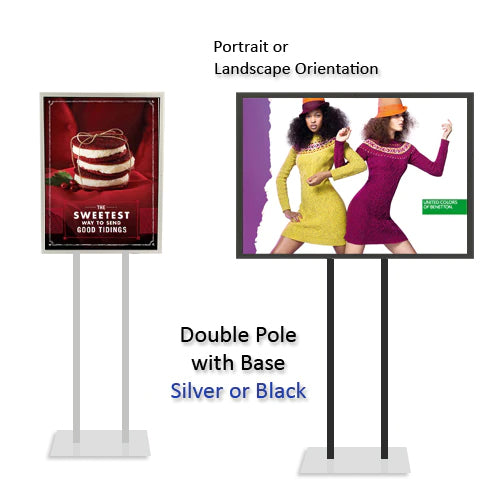 Double Pole Poster Floor Stand 36x42 Sign Holder with SECURITY SCREWS on Snap Frame 1 1/4" Wide