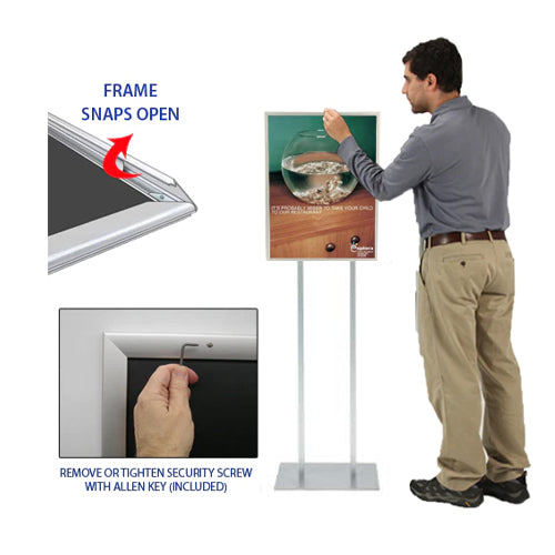 Double Pole Poster Floor Stand 27x41 Sign Holder with SECURITY SCREWS on Snap Frame 1 1/4" Wide