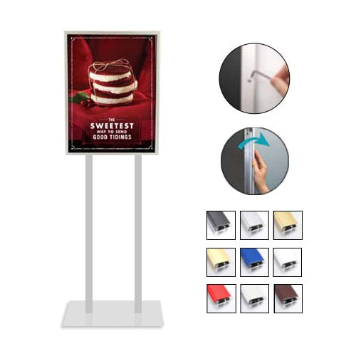 Double Pole Poster Floor Stand 30x30 Sign Holder with SECURITY SCREWS on Snap Frame 1 1/4" Wide