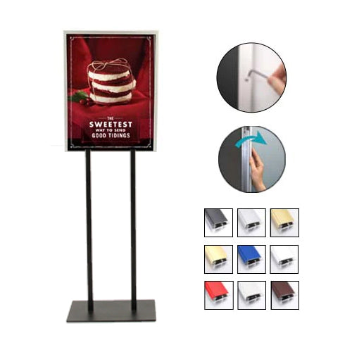 Double Pole Poster Floor Stand 11x17 Sign Holder with SECURITY SCREWS on Snap Frame 1 1/4" Wide