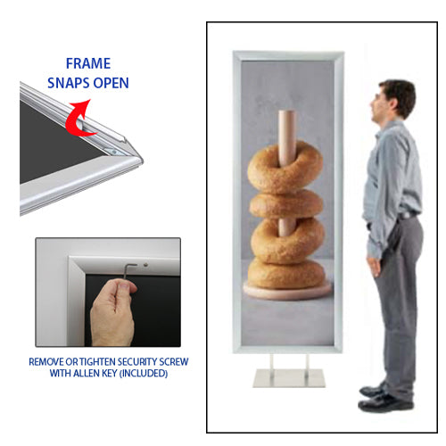 Double Pole Poster Floor Stand 40x50 Sign Holder with SECURITY SCREWS on Snap Frame 1 1/4" Wide