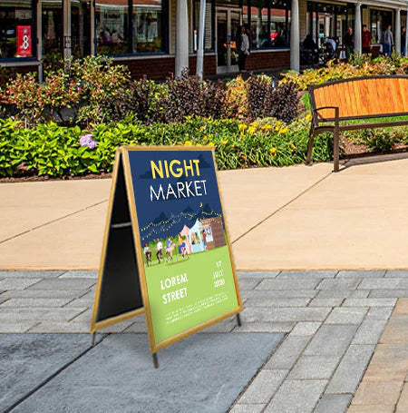 Portable, Foldable Wood A-Frame 17x23 Sign Holder | 1 1/4" Wide Snap Frame Profile in 3 Finishes