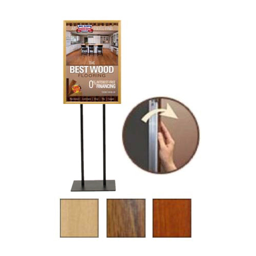 Double Pole Floor Stand 24x24 Sign Holder | Wood Snap Frame 1 1/4" Wide