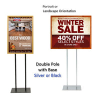 Double Pole Floor Stand 24x24 Sign Holder | Wood Snap Frame 1 1/4" Wide