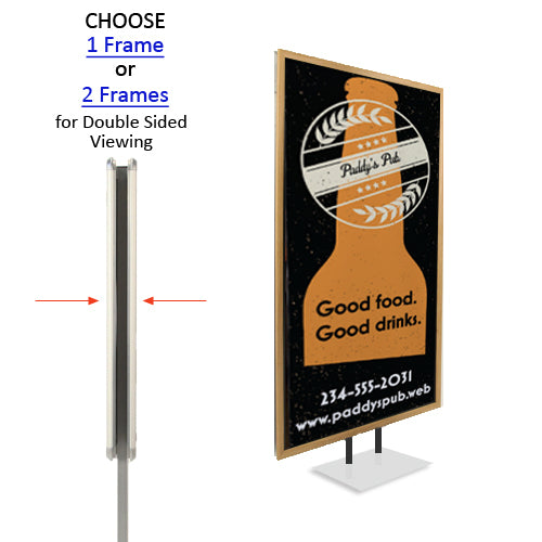 Double Pole Floor Stand 48x48 Sign Holder | Wood Snap Frame 1 1/4" Wide