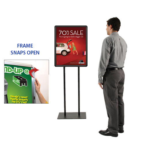 Double Pole Floor Stand 11x14 Sign Holder | Snap Frame (with Radius Corners)