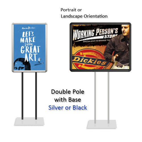 Double Pole Floor Stand 24x30 Sign Holder | Snap Frame (with Radius Corners)