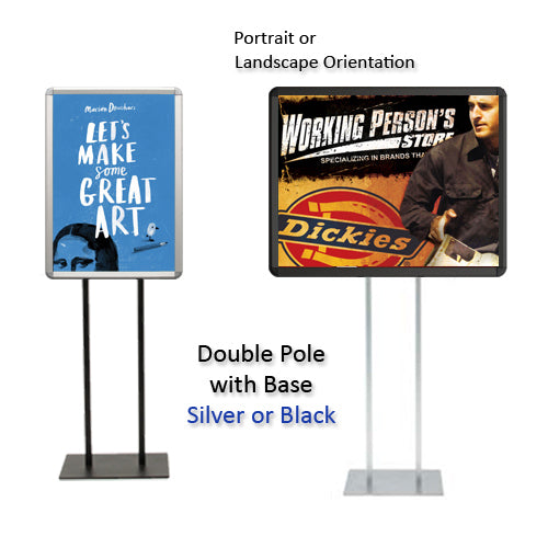 Double Pole Floor Stand 24x48 Sign Holder | Snap Frame (with Radius Corners)