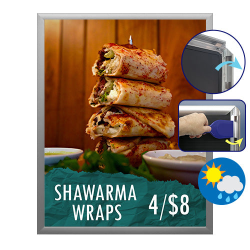 SwingSnap Weather-Resistant Front Loading Poster Snap Frames (1 1/4" Security-Style) Metal Snap Open Frame 30+ Sizes