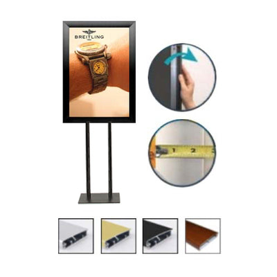 Double Pole Poster Floor Stand 24x72 Sign Holder with SECURITY SCREWS on  Snap Frame 1 1/4